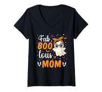 Donna Fab Boo Lous Mom Fabulous Ghost Halloween Mother Matching Maglietta con Collo a V