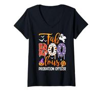 Donna Fab Boo Lous Probation Ufficiale Boo Fantasma Zucca Halloween Maglietta con Collo a V