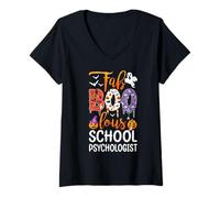Donna Fab Boo Lous School Psicologo Boo Fantasma Zucca Halloween Maglietta con Collo a V