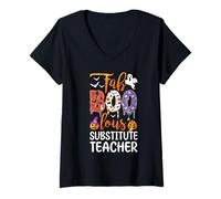 Donna Fab Boo Lous Sostituto Insegnante Boo Fantasma Zucca Halloween Maglietta con Collo a V