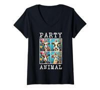 Donna Faccia delle Mucche Colorful Farm Animal Party Hat Funny Mucca Agricoltura Maglietta con Collo a V