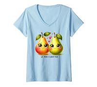 Donna Facciamo Un Ottimo Gioco di Parole di Coppia con Pera e Frutta Carina Maglietta con Collo a V