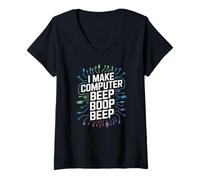 Donna Faccio Il Computer Beep Boop Beep Ingegnere di Rete Maglietta con Collo a V