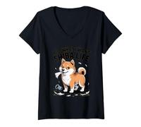 Donna Faccio Quello Che Voglio - Shiba Life Retro Cartoon Dog Maglietta con Collo a V