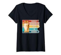 Donna Facilmente distratto da Cats And Books Book Lover Maglietta con Collo a V