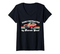 Donna Facilmente distratto da Detroit Steel, American Muscle Car Love Maglietta con Collo a V