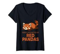 Donna Facilmente distratto da Red Pandas Maglietta con Collo a V