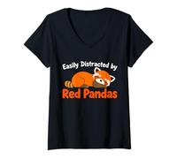 Donna Facilmente distratto da Red Pandas Maglietta con Collo a V