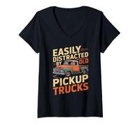 Donna Facilmente distratto da Vecchi camioncini Vintage Classic Maglietta con Collo a V