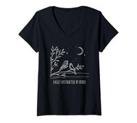Donna Facilmente distratto dagli uccelli - Birdwatcher minimalista Maglietta con Collo a V