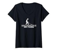 Donna Facilmente distratto dalla Pesca dello Sporco Divertente Metal Detecting Maglietta con Collo a V
