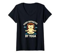 Donna Facilmente distratto dallo Yoga Divertente Zen Graphic Maglietta con Collo a V
