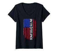 Donna Facts Over Feelings Sign USA Flag God Family Country Freedom Maglietta con Collo a V