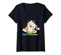 Donna Fai Una Posa con Il Tuo Gatto Arcobaleno Maglietta con Collo a V
