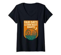 Donna Fair Days Corn Maze Nights Camicia Vintage Ferris Farm Maglietta con Collo a V