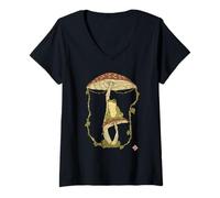 Donna Fairy Frogcore Tee - Toad And Fungi Forest Frog Dream Art Maglietta con Collo a V