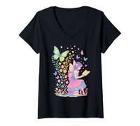 Donna Fairy Girl libro di lettura floreale farfalla magica fantasia Maglietta con Collo a V