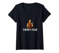 Donna Faith And Flex Jesus Sollevamento Pesi Fitness Stretching Maglietta con Collo a V