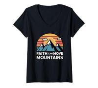 Donna Faith Can Move Mountains Maglietta con Collo a V