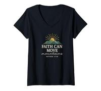 Donna Faith Can Move Mountains, Matthew 17:20 Sunrise Christian Maglietta con Collo a V