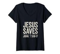 Donna Faith Cross Message Vintage Style Spiritual Maglietta con Collo a V