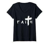 Donna Faith Cross - Subtle Christian Minimalist Faith Apparel Maglietta con Collo a V