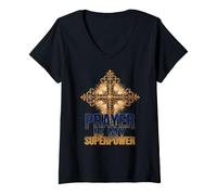 Donna Faith is My Superpower - Croce Decorata Maglietta con Collo a V