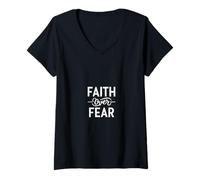 Donna Faith Over Fear for Men Jesus Religious Women Kids Gift Art Maglietta con Collo a V