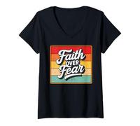 Donna Faith Over Fear Retro Vintage Christian Men Women Kids Maglietta con Collo a V