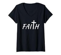 Donna Faith with Cross God And Jesus Maglietta con Collo a V