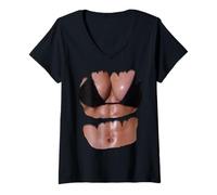 Donna Fake Abs T Shirt divertente bikini corpo muscolo 6 pack 3D Maglietta con Collo a V
