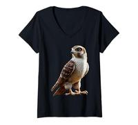 Donna Falco Gheppio Falconeria Falchi Pellegrino Dolce Falco Maglietta con Collo a V