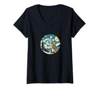 Donna Falcon Bird Birding Watching - Van Gogh Starry Night Style Maglietta con Collo a V
