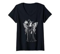 Donna Falena Ala Farfalla Strega Gotico Halloween Dolcetto o Scherzetto Maglietta con Collo a V