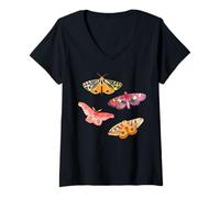Donna Falene rosa rosa della tigre dell'acero Tipi disegnati a mano delle farfalle Maglietta con Collo a V