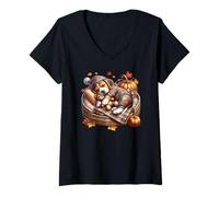 Donna Fall Beagle Decor for Autumn Season Cozy Season Beagle Mom Maglietta con Collo a V