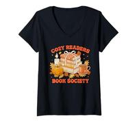 Donna Fall Bibliophile Cozy Readers Book Society Tee Maglietta con Collo a V