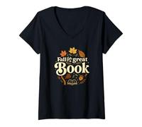 Donna Fall for A Great Book Autumn Reading Graphic Maglietta con Collo a V