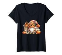 Donna Fall GNOME Dad in Orange Knitted Sweater with Pumpkin Truck Maglietta con Collo a V