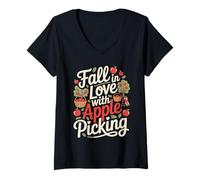 Donna Fall in Love with Apple Picking Autumn Orchard Maglietta con Collo a V