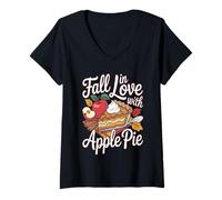 Donna Fall in Love with Apple Pie Autumn Dessert Maglietta con Collo a V