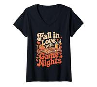 Donna Fall in Love with Game Nights Autumn Board Game Vibes Maglietta con Collo a V