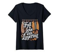 Donna Fall in Love with Layering Autumn Coats Scarves Boots Maglietta con Collo a V