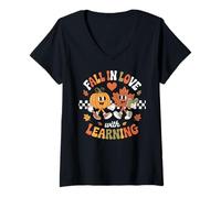 Donna Fall in Love with Learning Maglietta con Collo a V