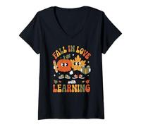Donna Fall in Love with Learning Maglietta con Collo a V