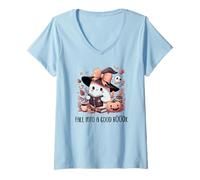 Donna Fall Into a Good Book Cute Ghost Reading Lovers Books Coffee Maglietta con Collo a V