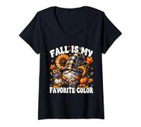 Donna Fall Is My Favorite Color Autumn GNOME And Pumpkins for Fall Maglietta con Collo a V