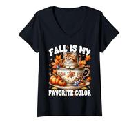 Donna Fall Is My Favorite Color Cute Autumn Kitten for Cat Grandma Maglietta con Collo a V