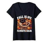 Donna Fall Is My Favorite Color for Kitten Mom Cute Autumn Cat Maglietta con Collo a V