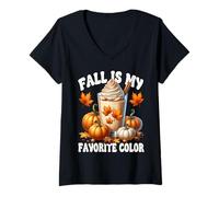 Donna Fall Is My Favorite Color Graphic for Pumpkin Spice Season Maglietta con Collo a V